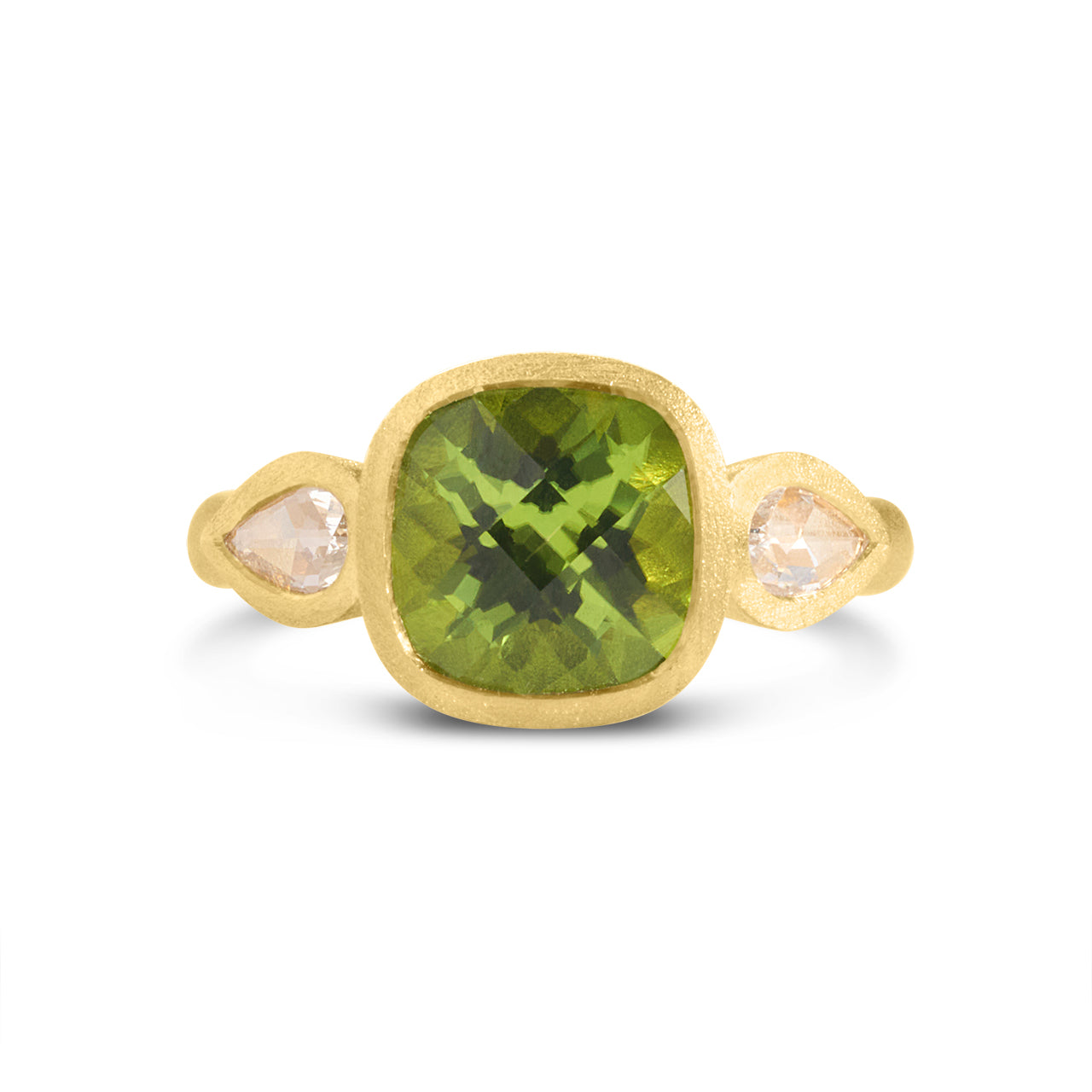 Peridot & Diamond 3 Stone Bezel Ring