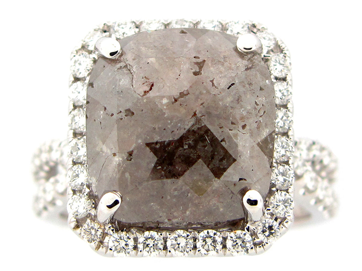 ROSE ROUGH CUT GRAY & WHITE DIAMOND RING, 18KW (N)