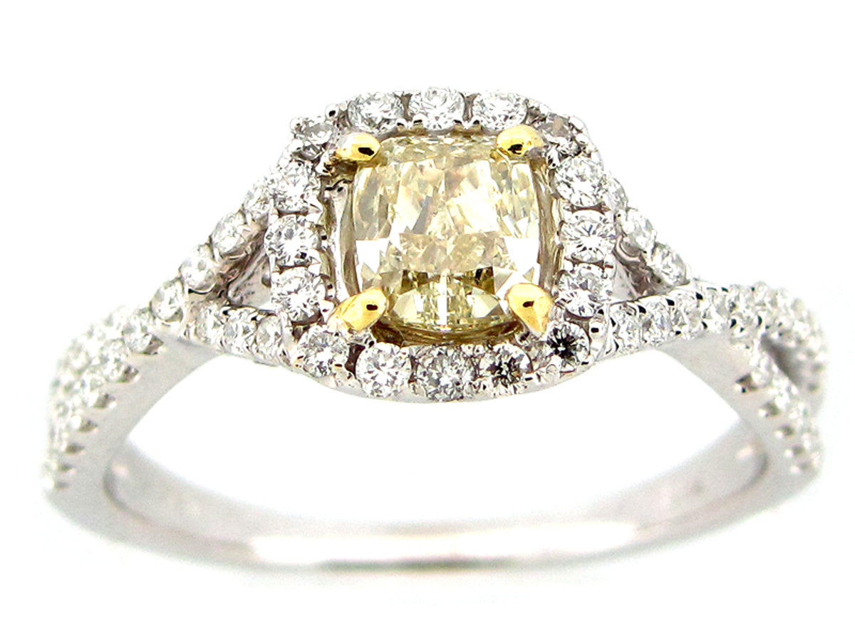 NATURAL FANCY YELLOW DIAMOND RING, 18KT (N), CENTER=0.71
