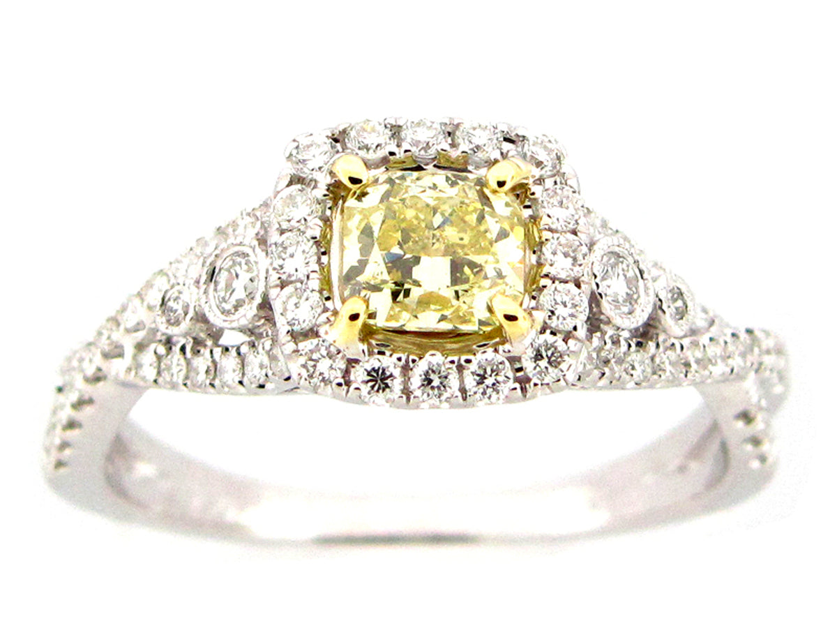 NATURAL FANCY YELLOW DIAMOND RING, 18KT (N), CENTER=0.59