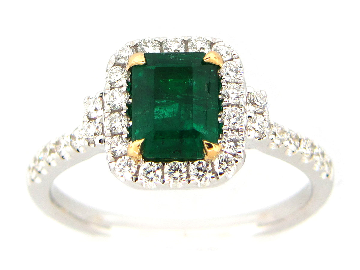 EMERALD & DIAMOND RING, 18KT (O)