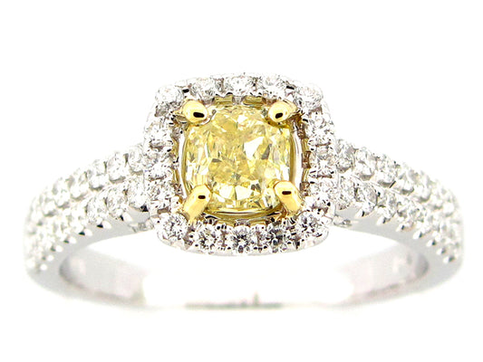 NATURAL FANCY YELLOW DIAMOND RING, 18KT (N), CENTER=0.72