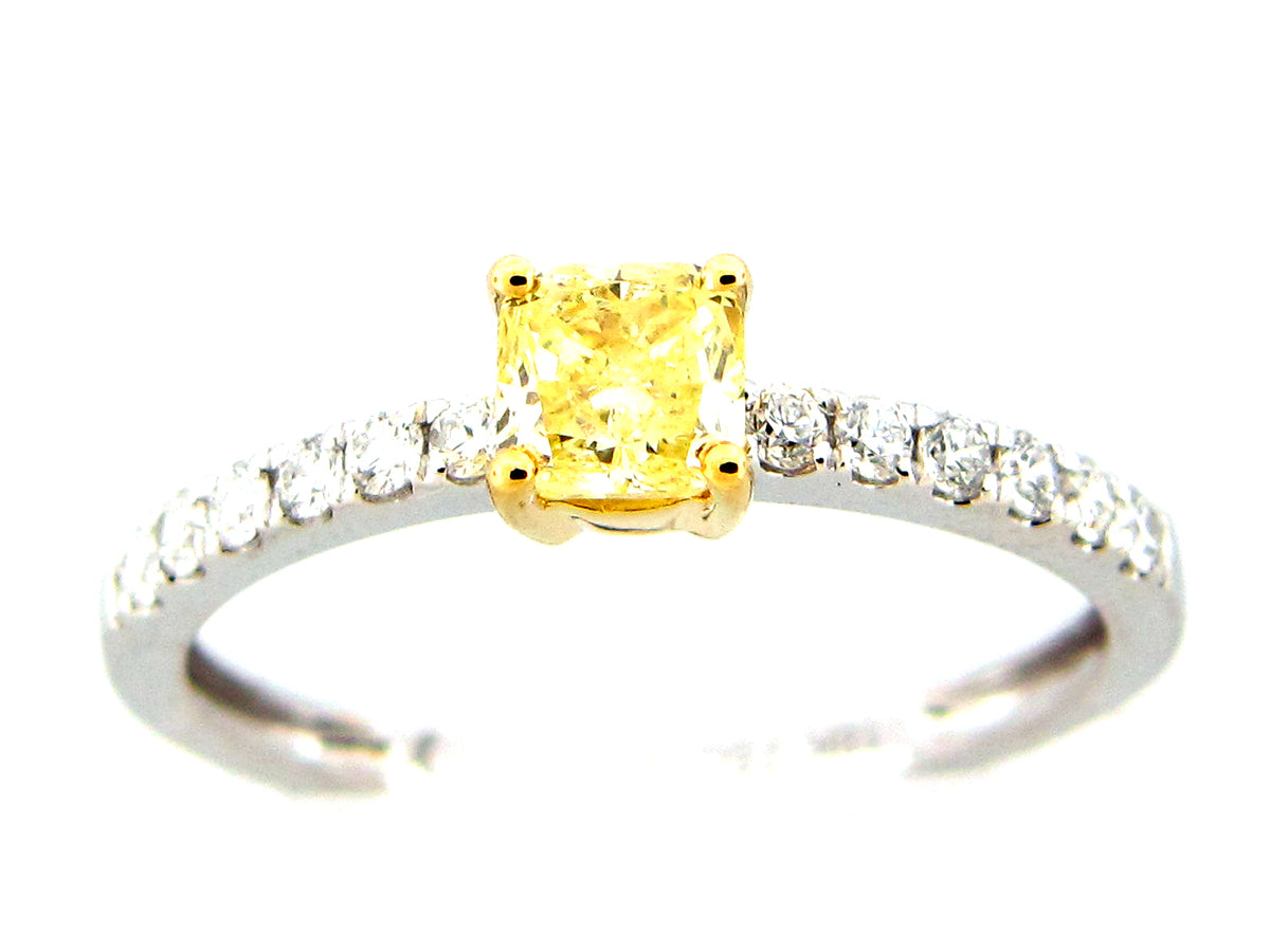 NATURAL FANCY YELLOW & WHITE DIAMOND RING, 18KWY (N)