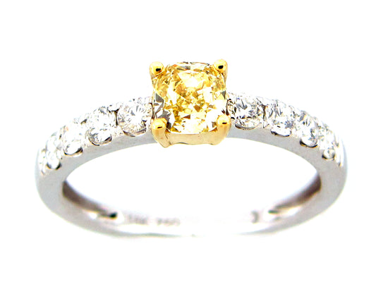 NATURAL FANCY YELLOW & WHITE DIAMOND RING, 18KWY (N)