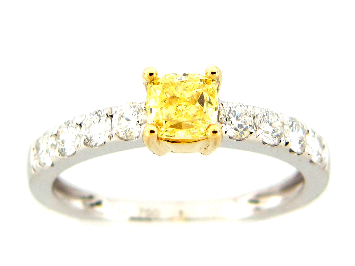 NATURAL FANCY YELLOW & WHITE DIAMOND RING, 18KWY (N)