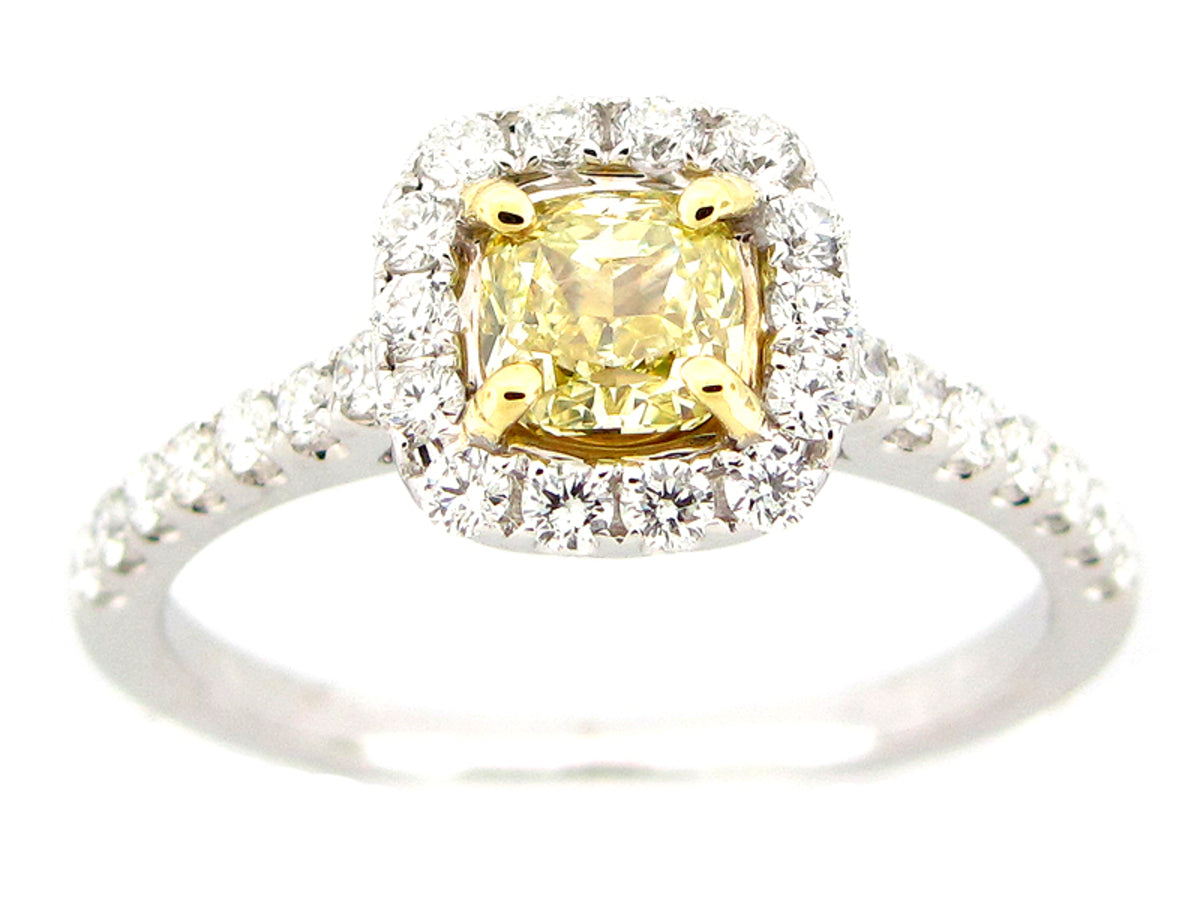 NATURAL FANCY YELLOW DIAMOND RING, 18KT (N), CENTER=0.63
