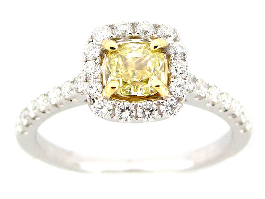 NATURAL FANCY YELLOW DIAMOND RING, 18KT (N), CENTER=0.63
