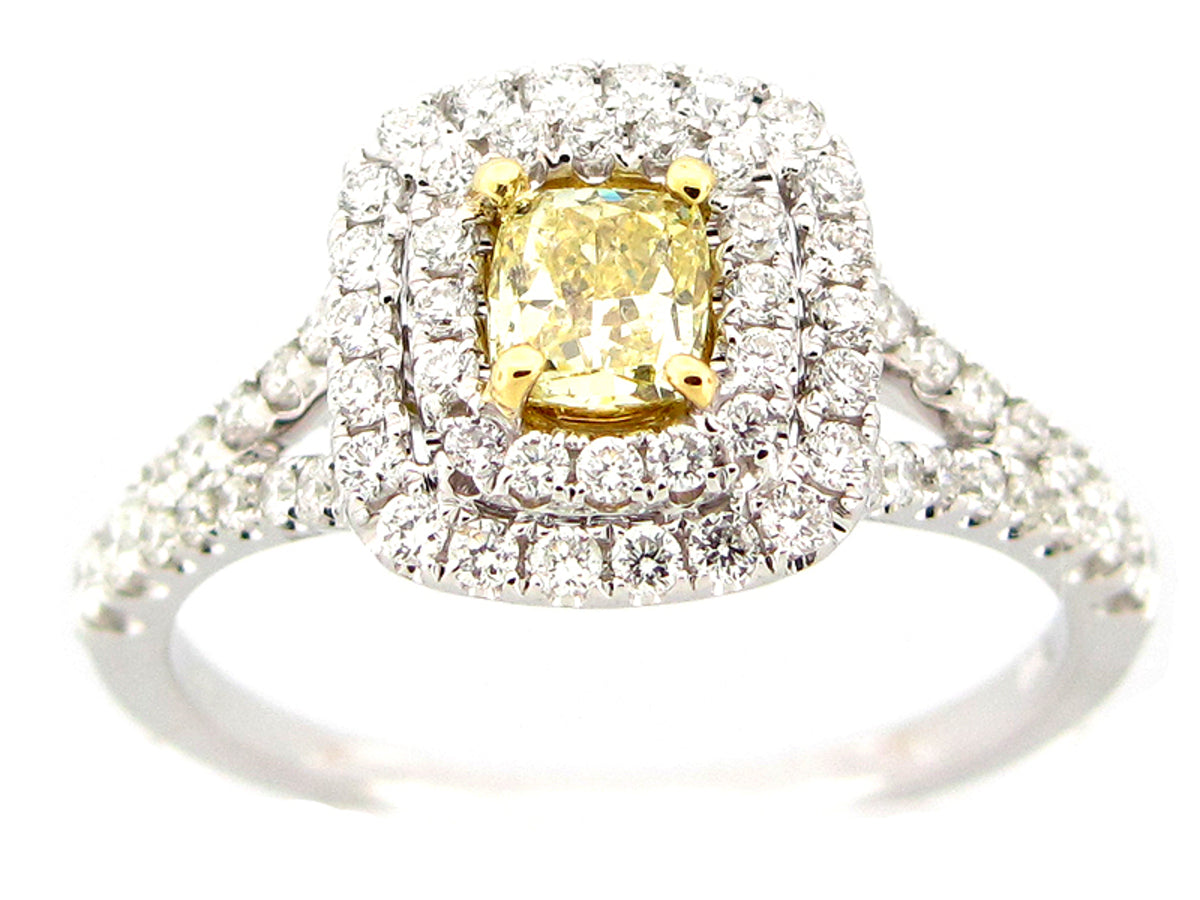 NATURAL FANCY YELLOW DIAMOND RING, 18KT (N), CENTER=0.38