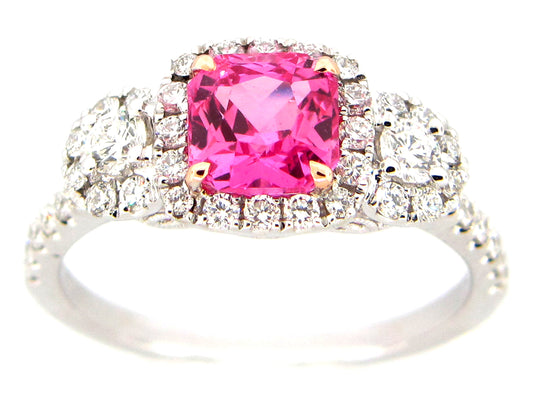 PINK SAPPHIRE & DIAMOND RING, 18KZ  (H)