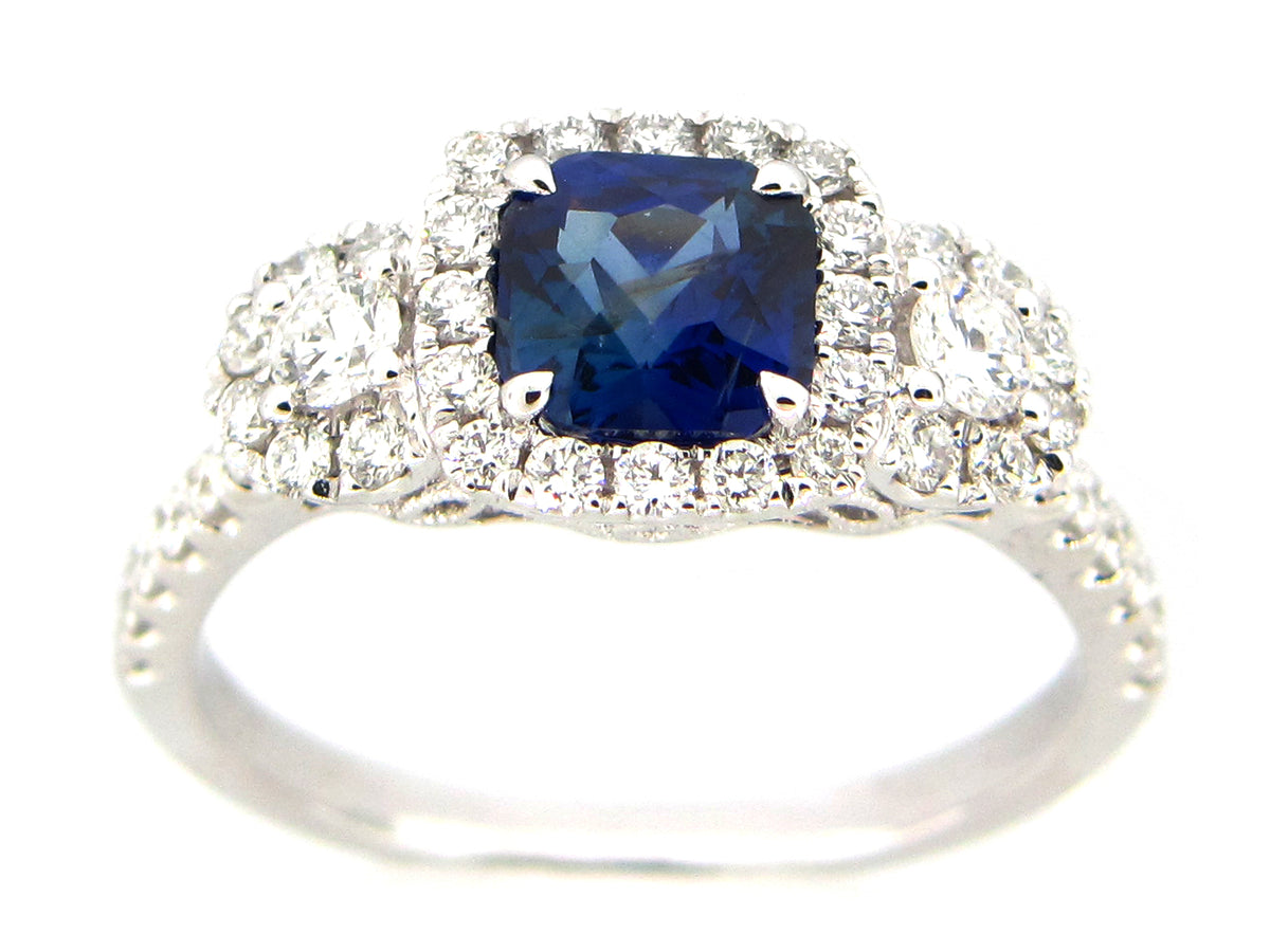 SAPPHIRE & DIAMOND RING, 18KW (H)