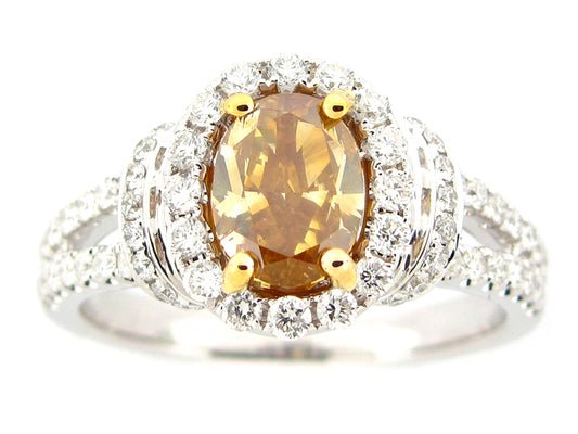 NATURAL FANCY DEEP BROWNISH ORANGY YEL DIA RING, GIA CERT#6157201366, 18KT (N)