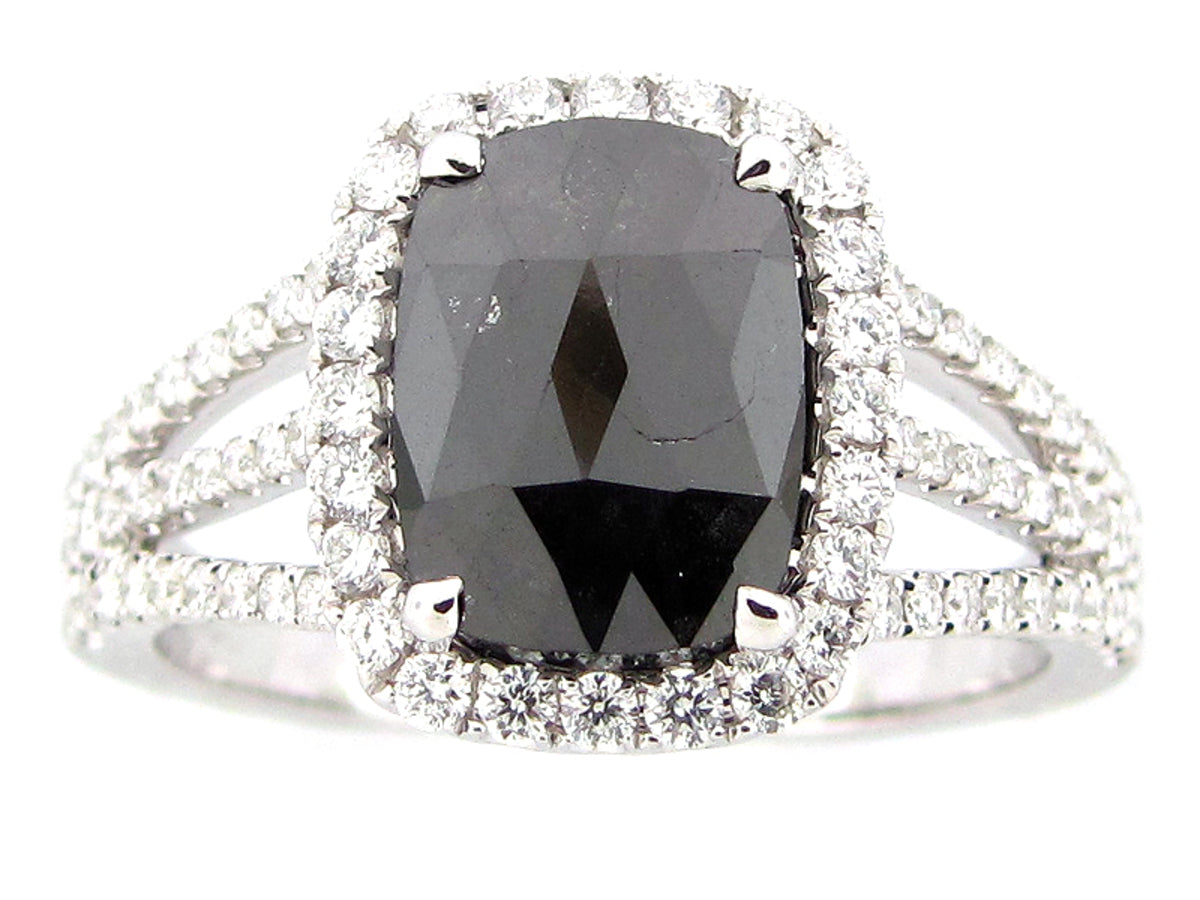 ROSE ROUGH CUT BLACK & WHITE DIAMOND RING, 18KW (R)
