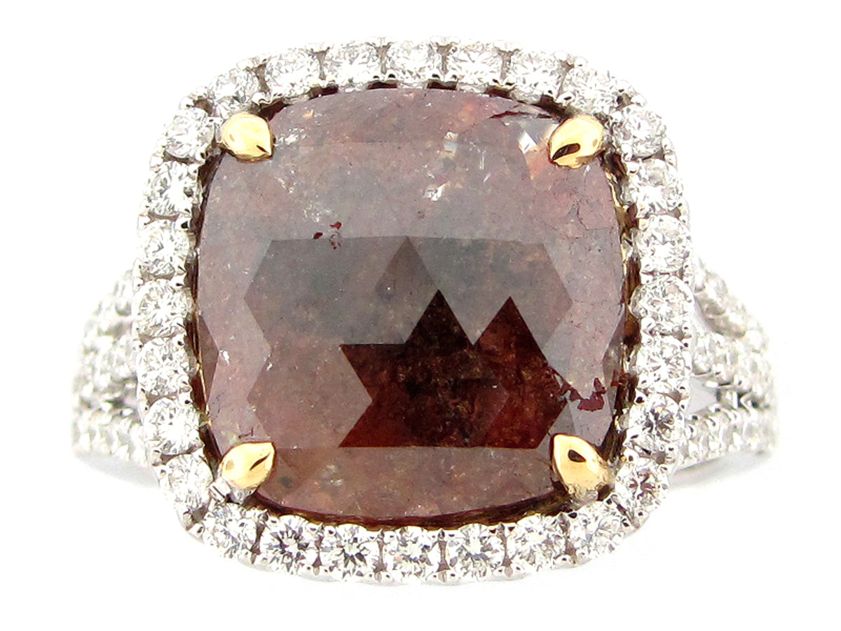 ROSE ROUGH CUT BROWN & WHITE DIAMOND RING, 18KT (N)