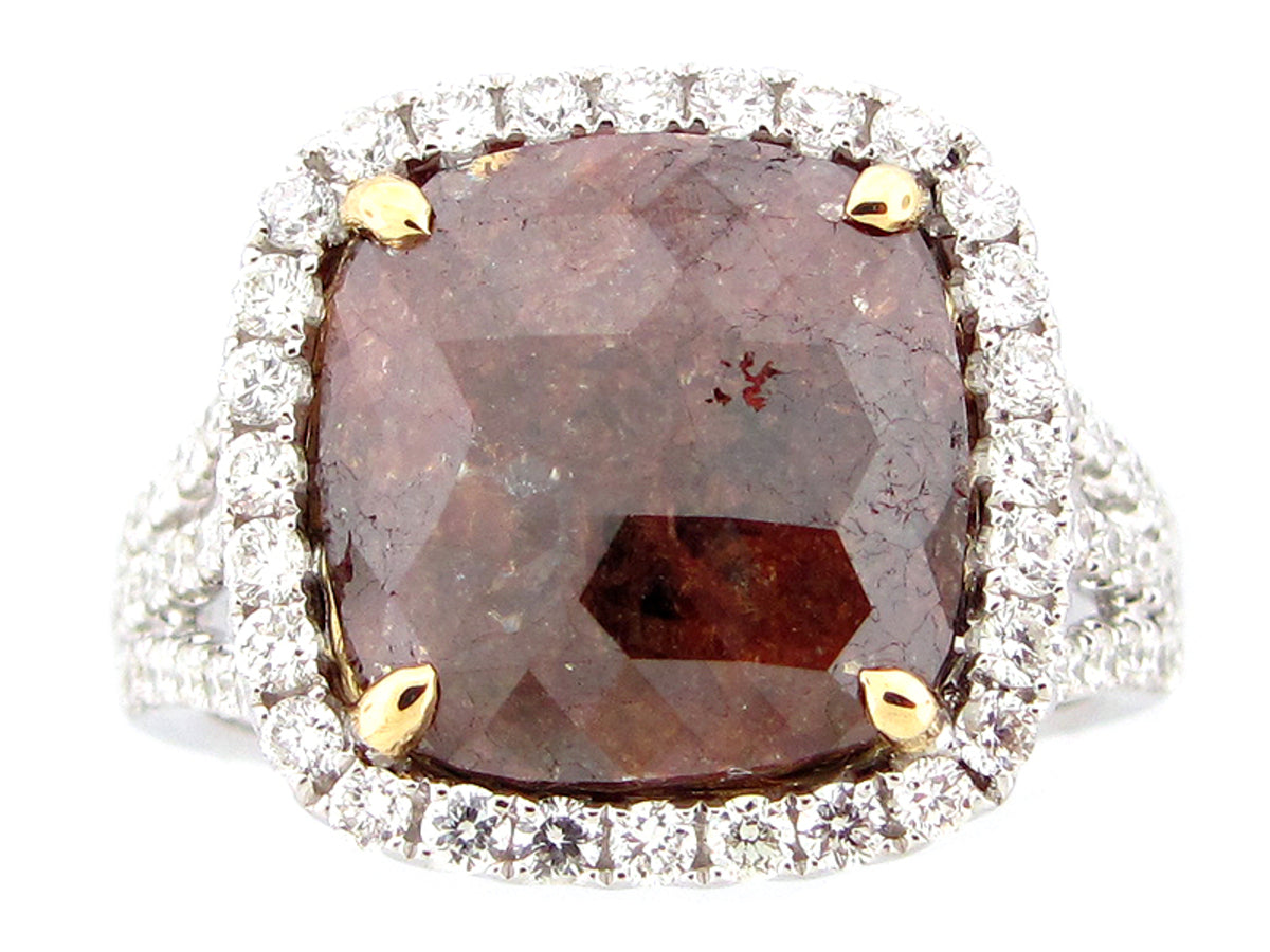 ROSE ROUGH CUT BROWN & WHITE DIAMOND RING, 18KT (N)