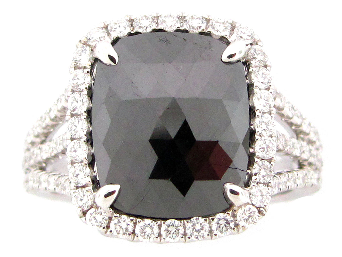 ROSE ROUGH CUT BROWN & WHITE DIAMOND RING, 18KW (N)