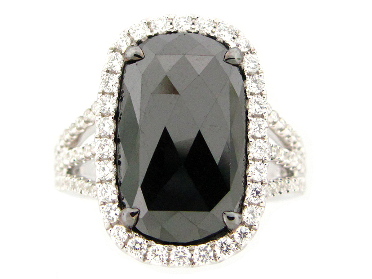 ROSE CUT BLACK & WHITE DIAMOND RING, 18KW (R)