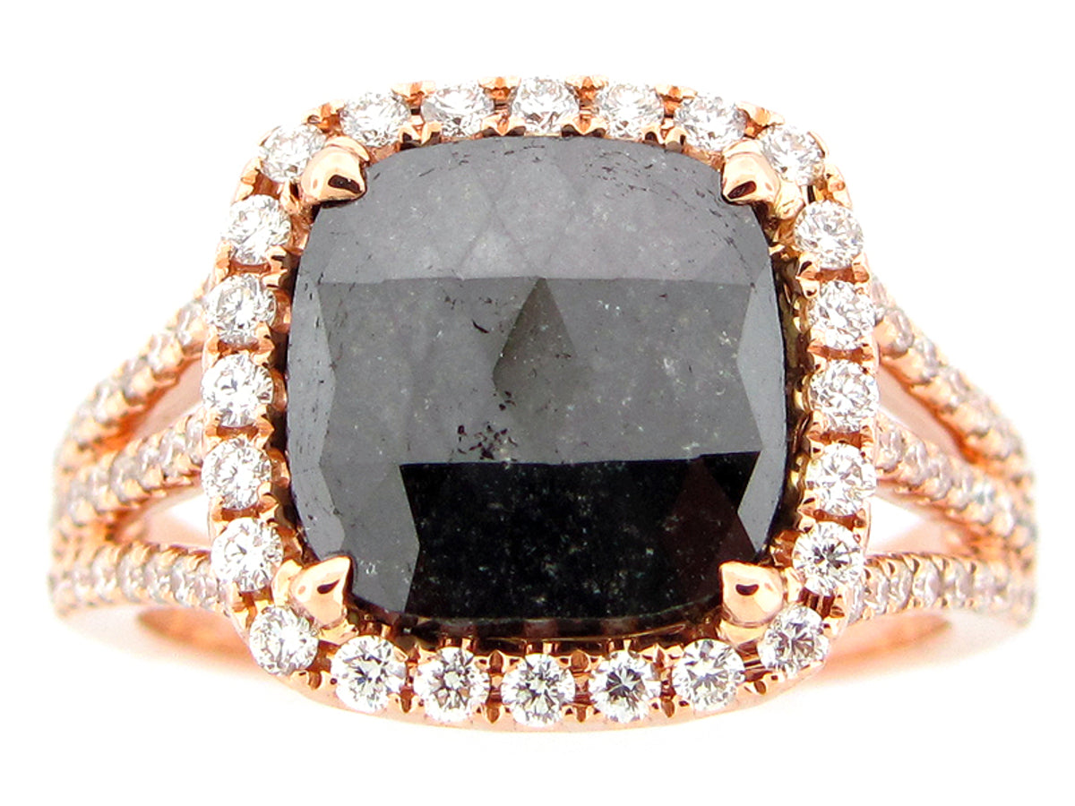 ROSE ROUGH CUT BROWN & WHITE DIAMOND RING, 18KT (N)