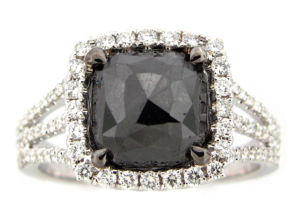 ROSE CUT BLACK & WHITE DIAMOND RING, 18KW (N)
