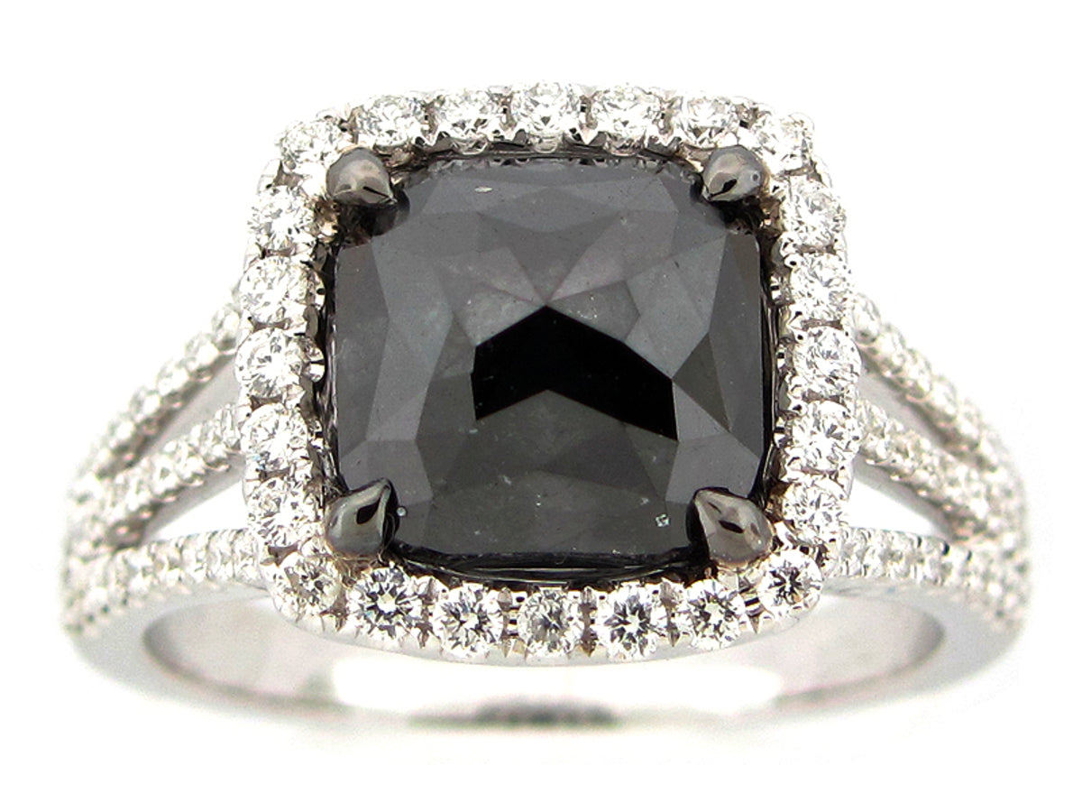 ROSE CUT BLACK & WHITE DIAMOND RING, 18KW (N)