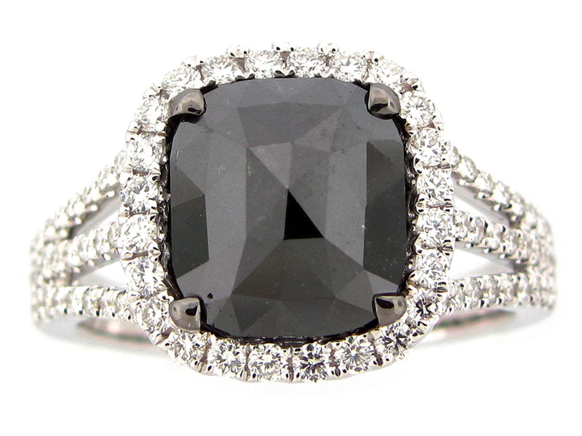 ROSE CUT BLACK & WHITE DIAMOND RING, 18KW (N)