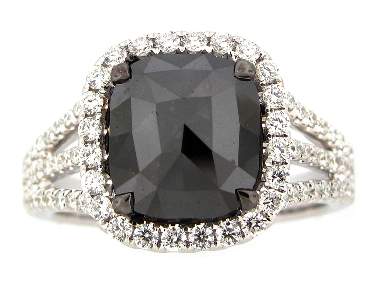 ROSE CUT BLACK & WHITE DIAMOND RING, 18KW (N)