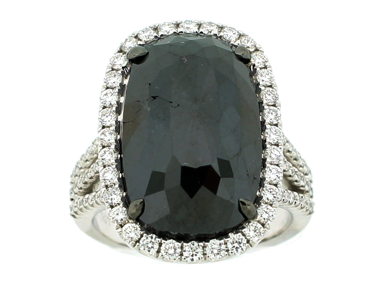 ROSE ROUGH CUT BLACK & WHITE DIAMOND RING, 18KT (N)