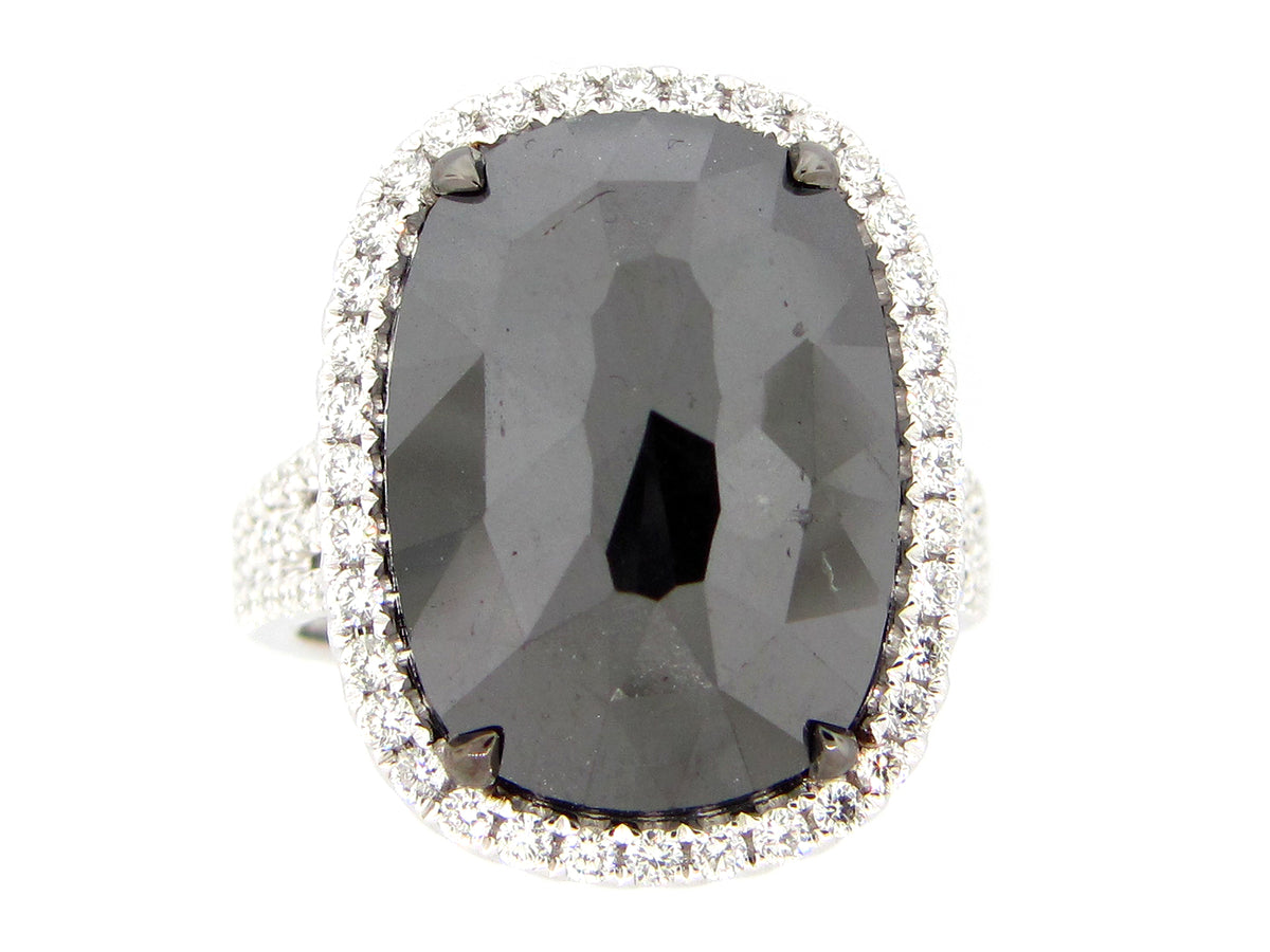 ROSE ROUGH CUT BLACK & WHITE DIAMOND RING, 18KT (N)