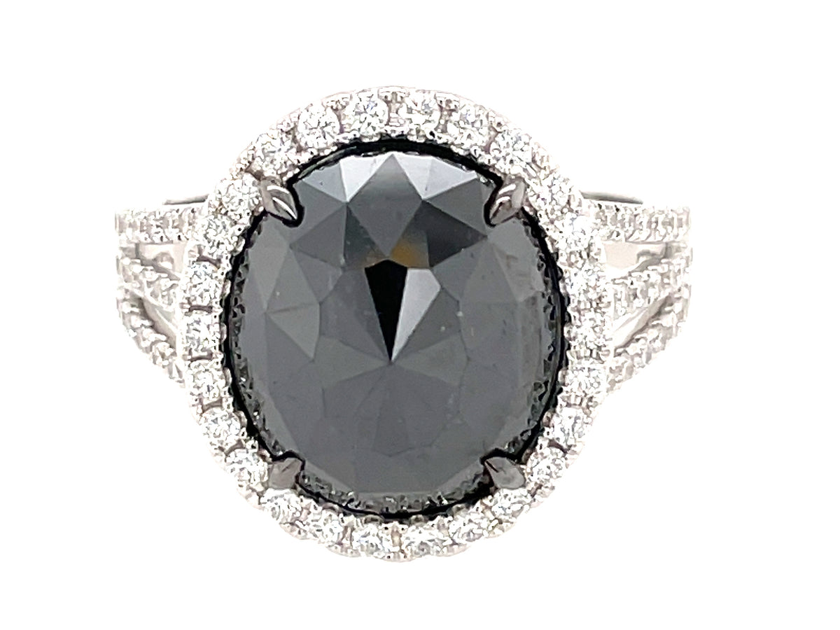 ROSE CUT BLACK & WHITE DIAMOND RING, 18KW (N)