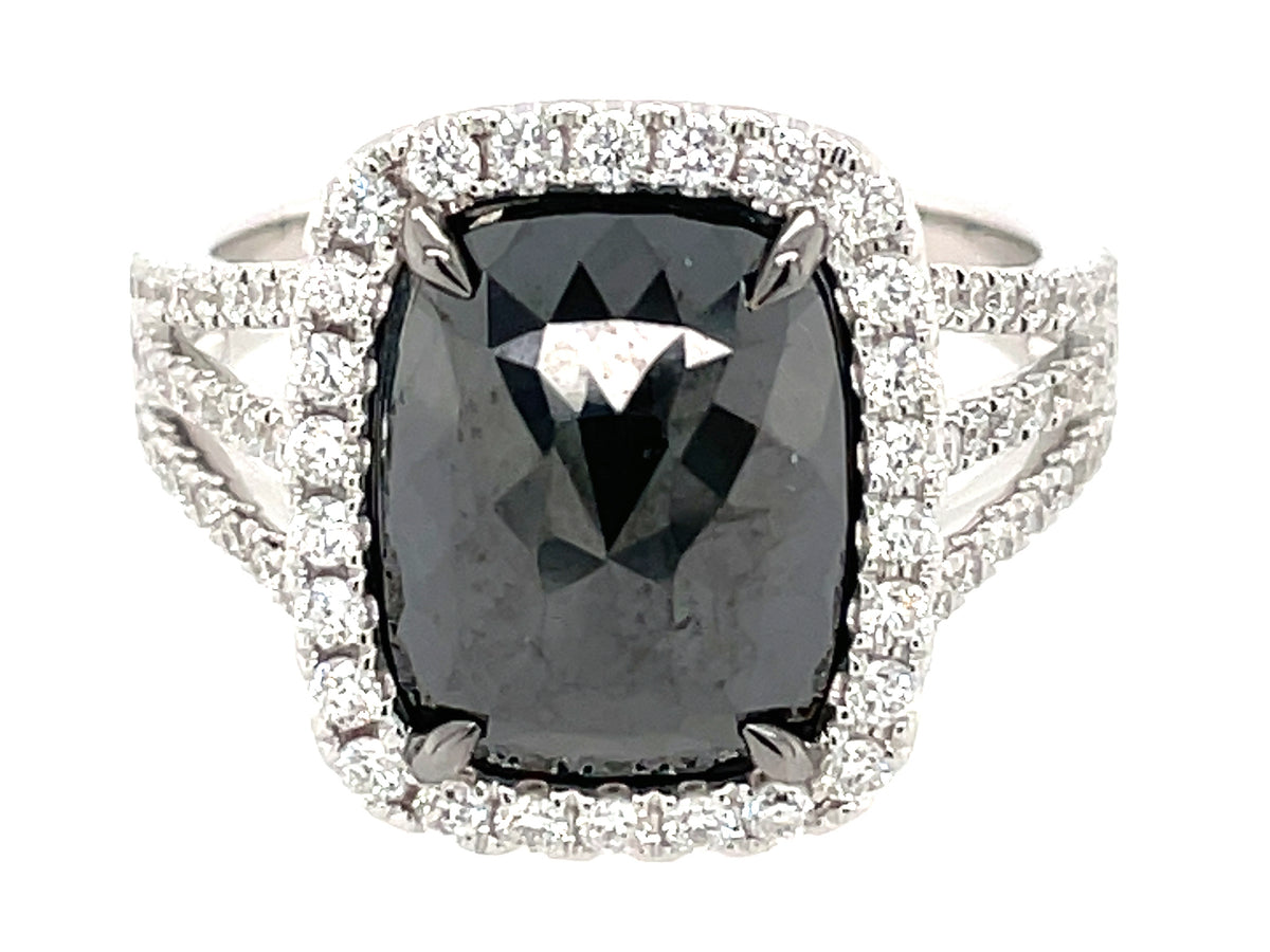 ROSE CUT BLACK & WHITE DIAMOND RING, 18KW (R)