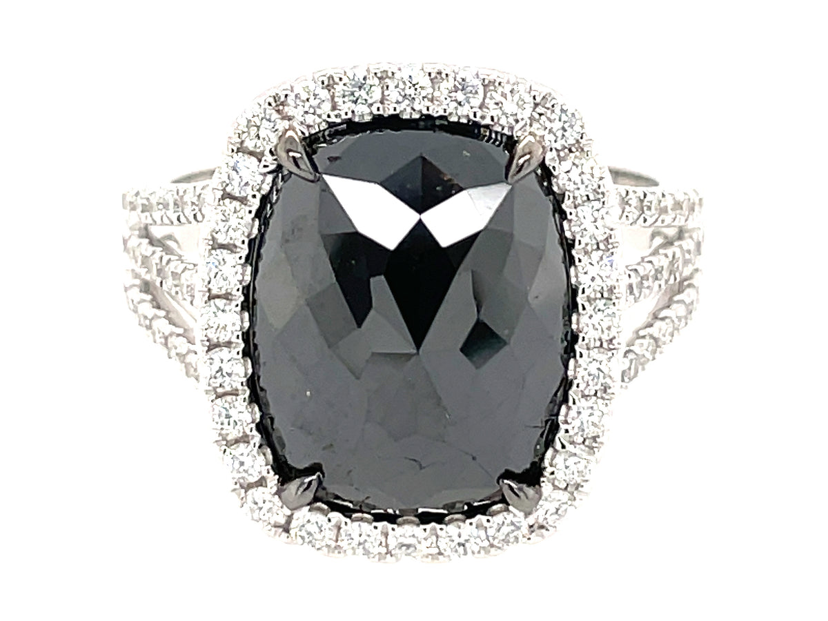 ROSE CUT BLACK & WHITE DIAMOND RING, 18KW (R)