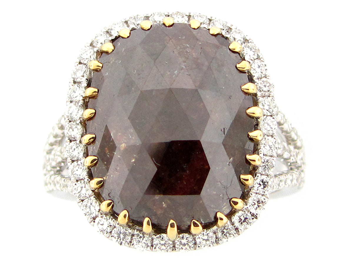 Rose Rough Cut Brown White Diamond Ring, 18kt (N)