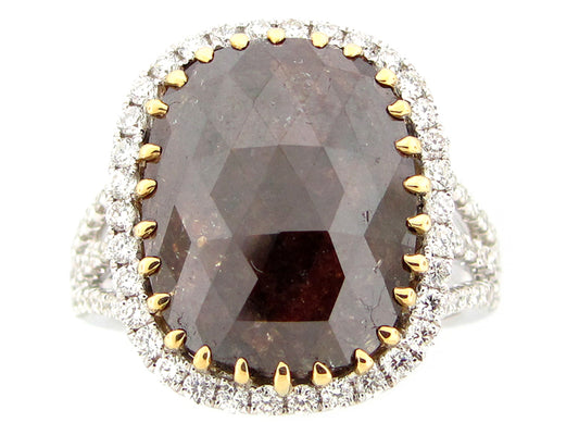 Rose Rough Cut Brown White Diamond Ring, 18kt (N)