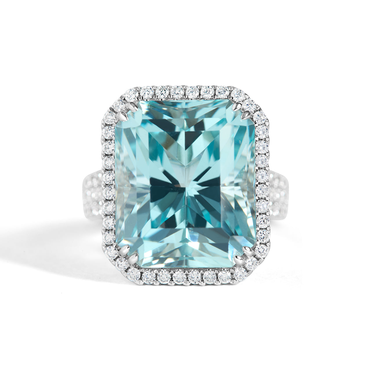 Emerald Cut Aquamarine & Diamond Ring