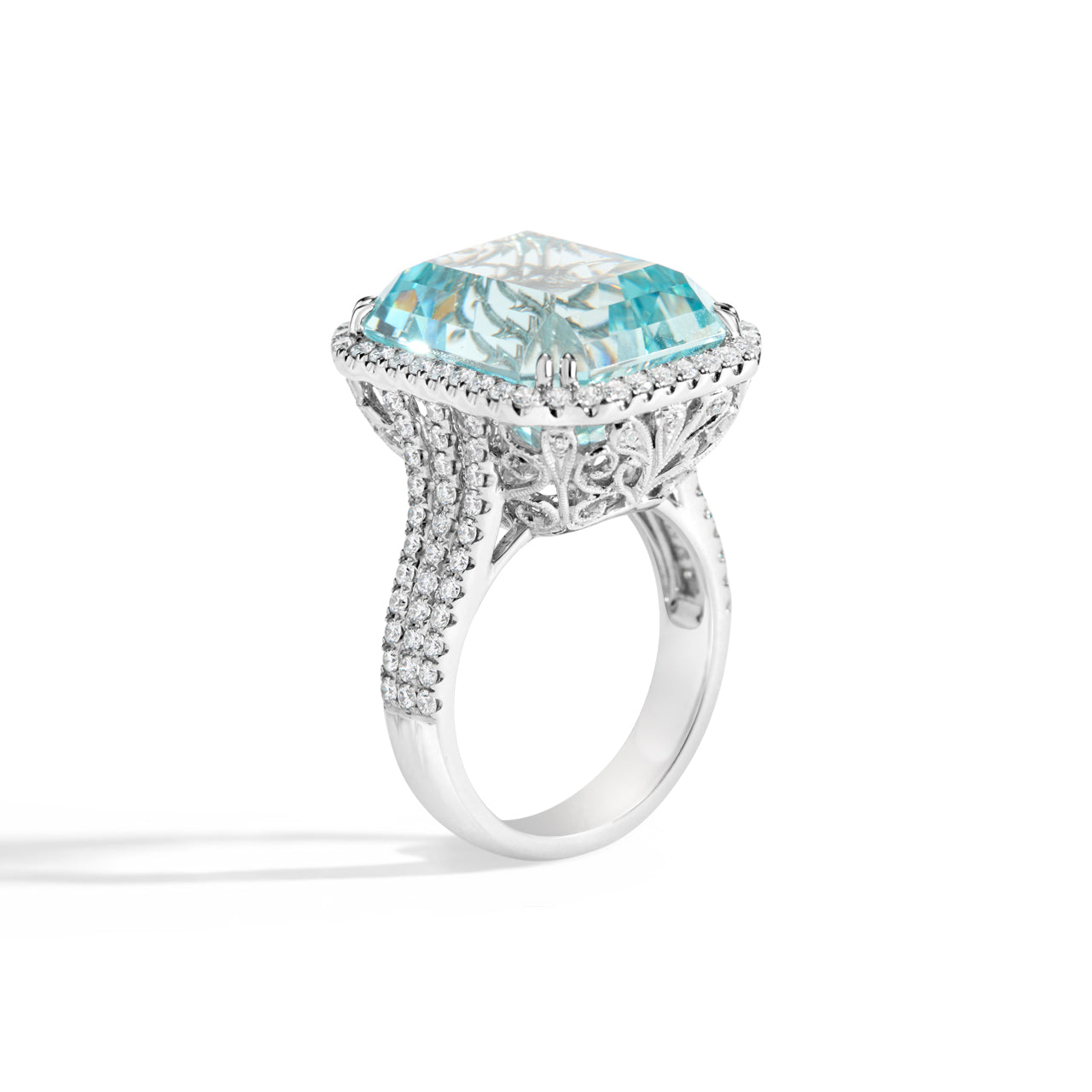 Emerald Cut Aquamarine & Diamond Ring