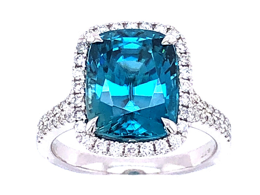 BLUE ZIRCON & DIAMOND RING, 18KW (H)