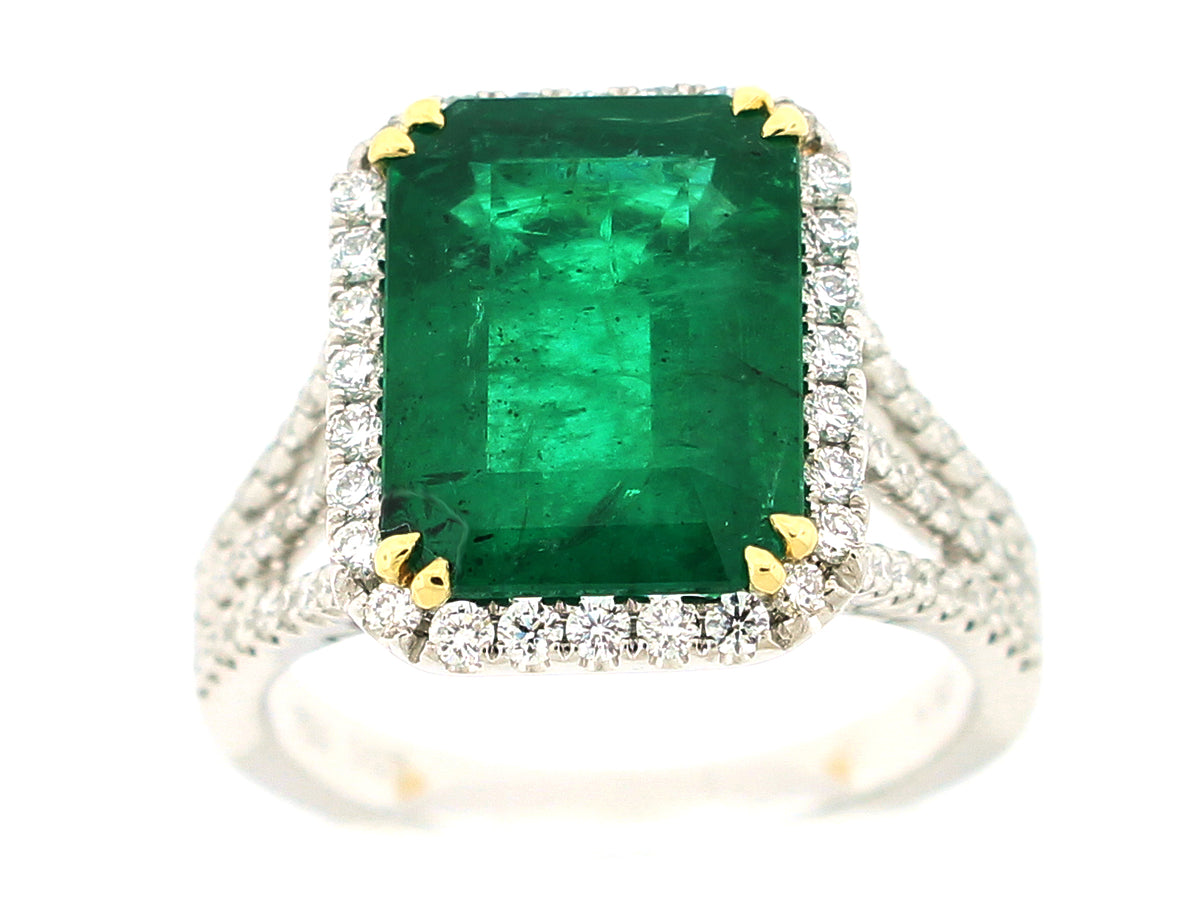 EMERALD & DIAMOND RING, 18KT (O)