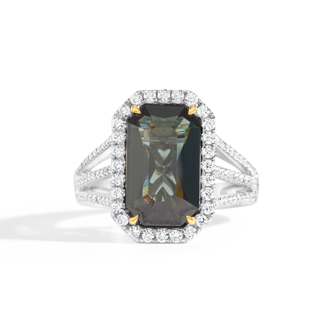 Emerald Cut Green Sapphire & Diamond Ring