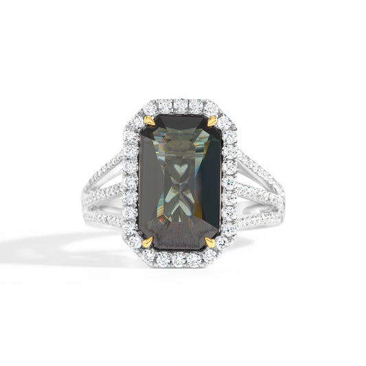 Emerald Cut Green Sapphire & Diamond Ring