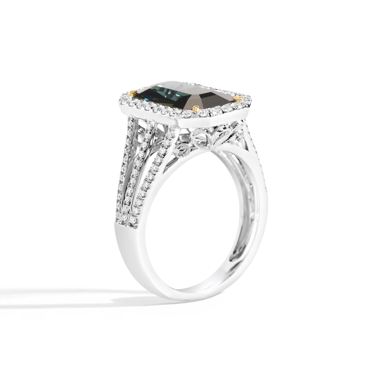 Emerald Cut Green Sapphire & Diamond Ring