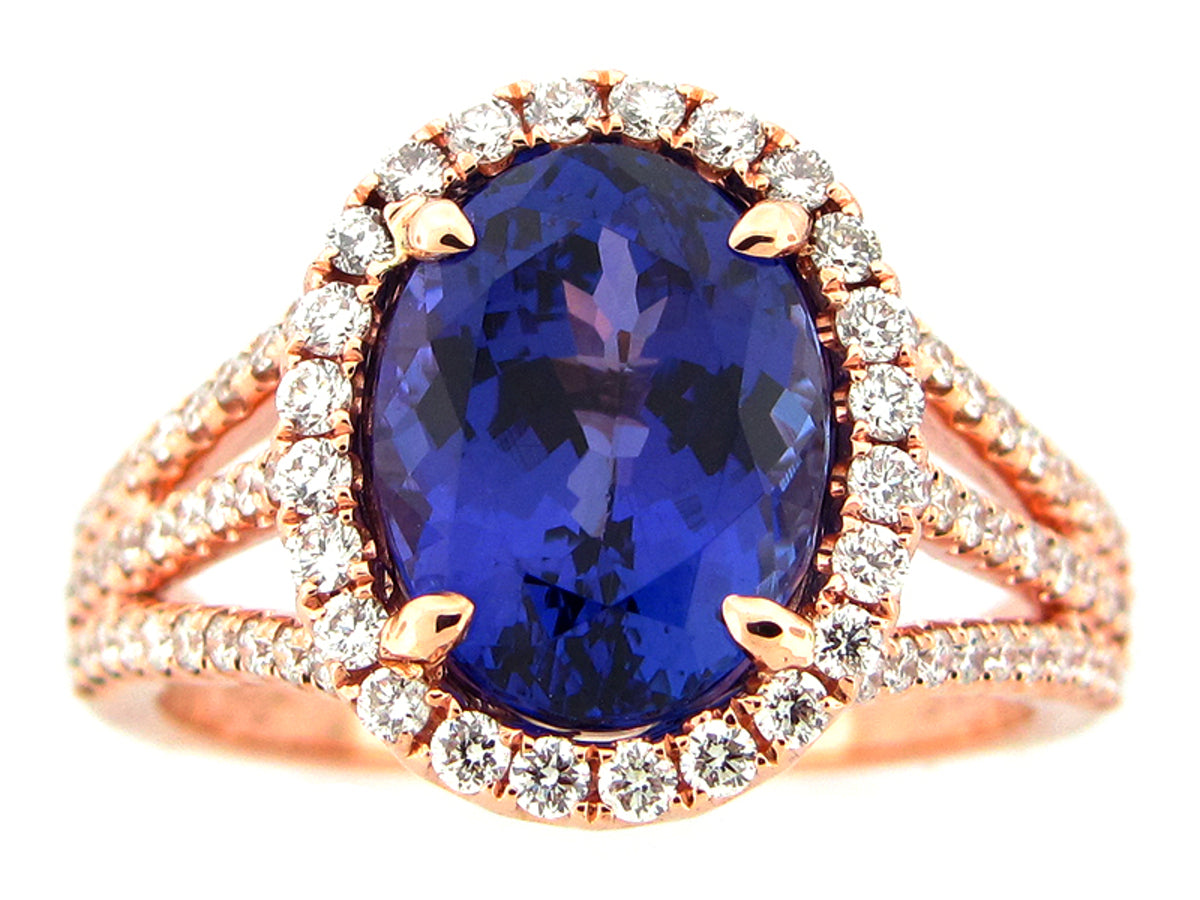 TANZANITE & DIAMOND RING, 18KR (H)