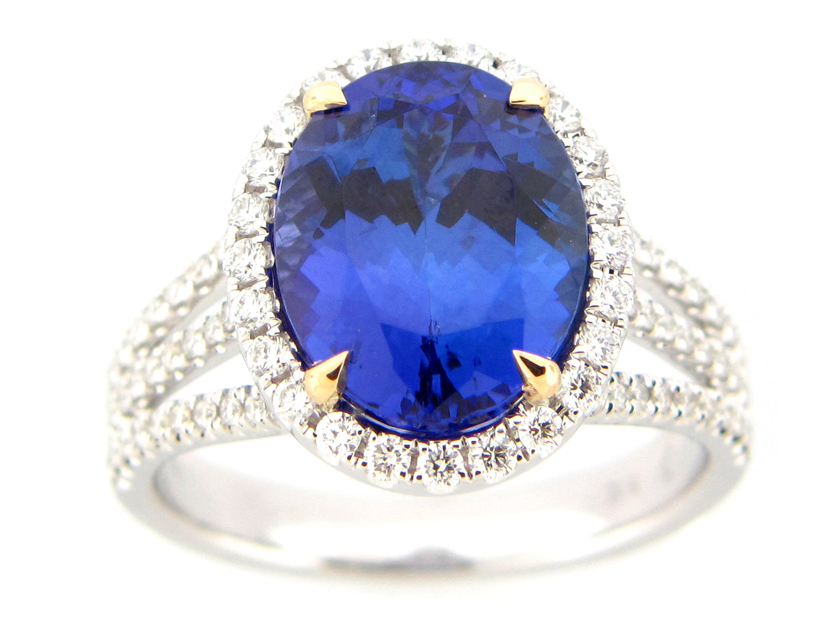 TANZANITE & DIAMOND RING, 18KWY (H)