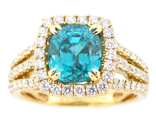 BLUE ZIRCON & DIAMOND RING, 18KY (H)