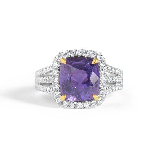 Cushion Purple Sapphire & Diamond Ring