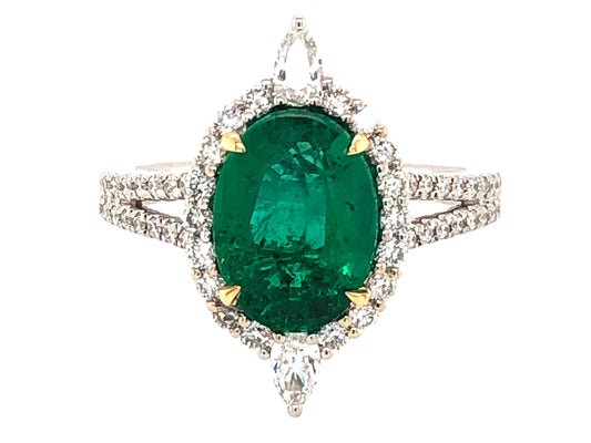 EMERALD & DIAMOND RING, GIA CERT #5202206358, 18KWY (O)