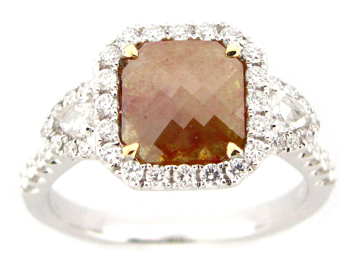 ROSE CUT YELLOW DIAMOND & WHITE DIAMOND RING, 18KT (N)