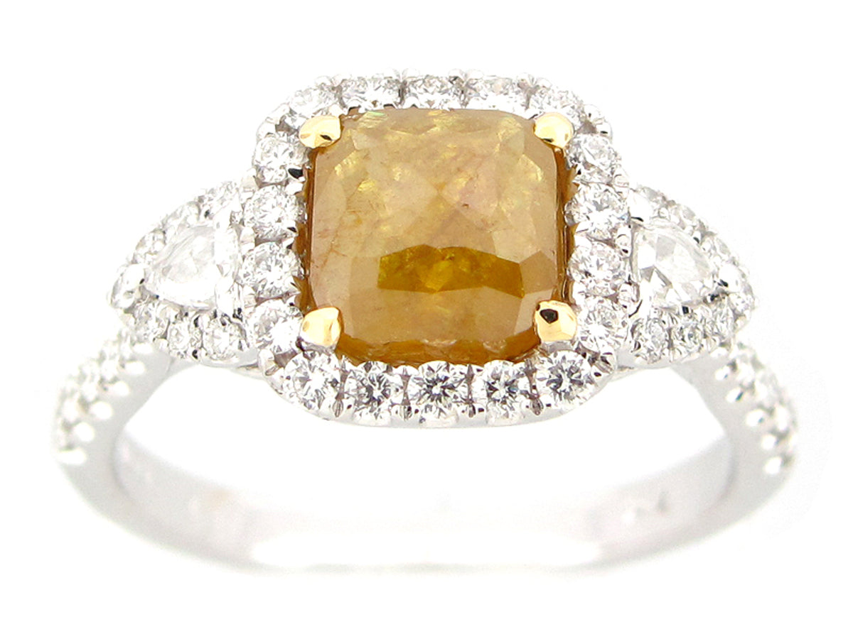 ROSE CUT YELLOW DIAMOND & WHITE DIAMOND RING, 18KT (N)