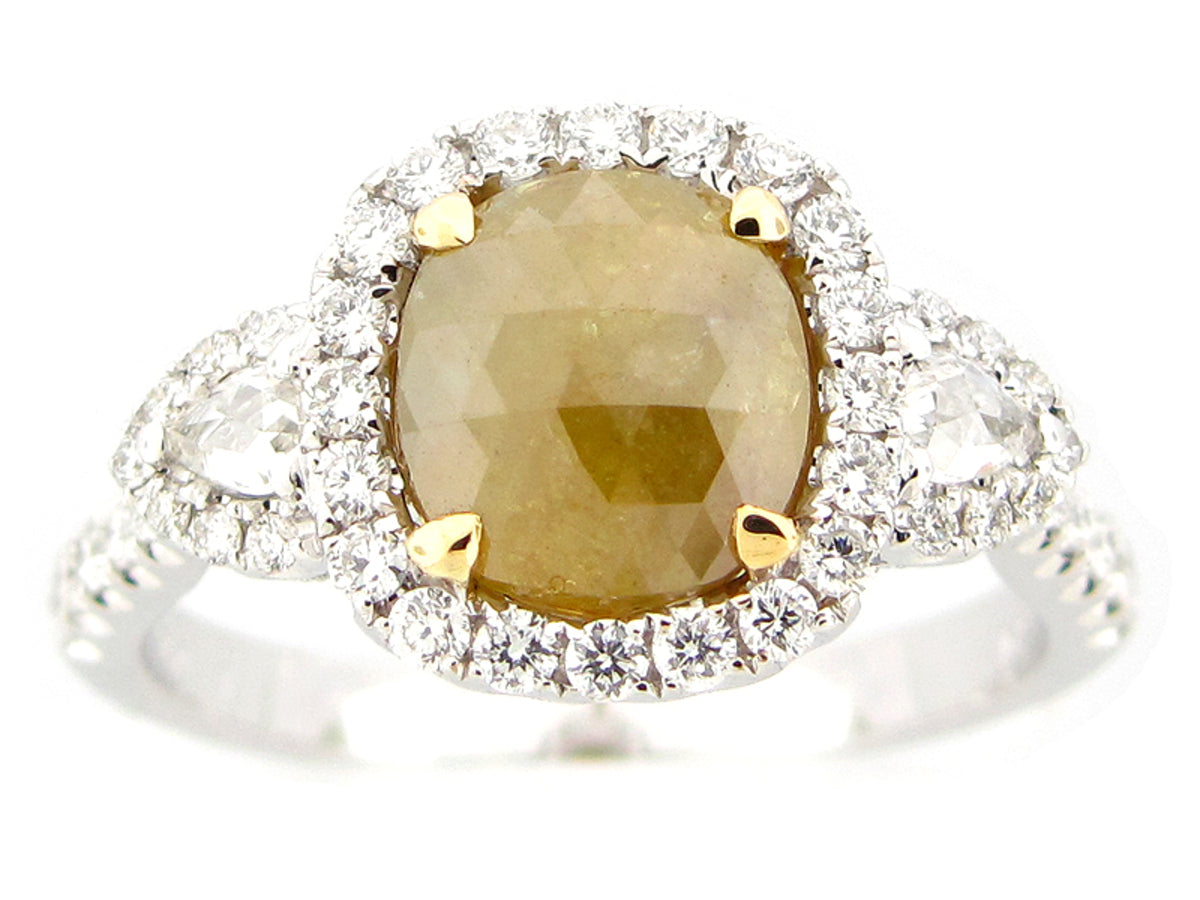 ROSE CUT YELLOW DIAMOND & WHITE DIAMOND RING, 18KT (N)