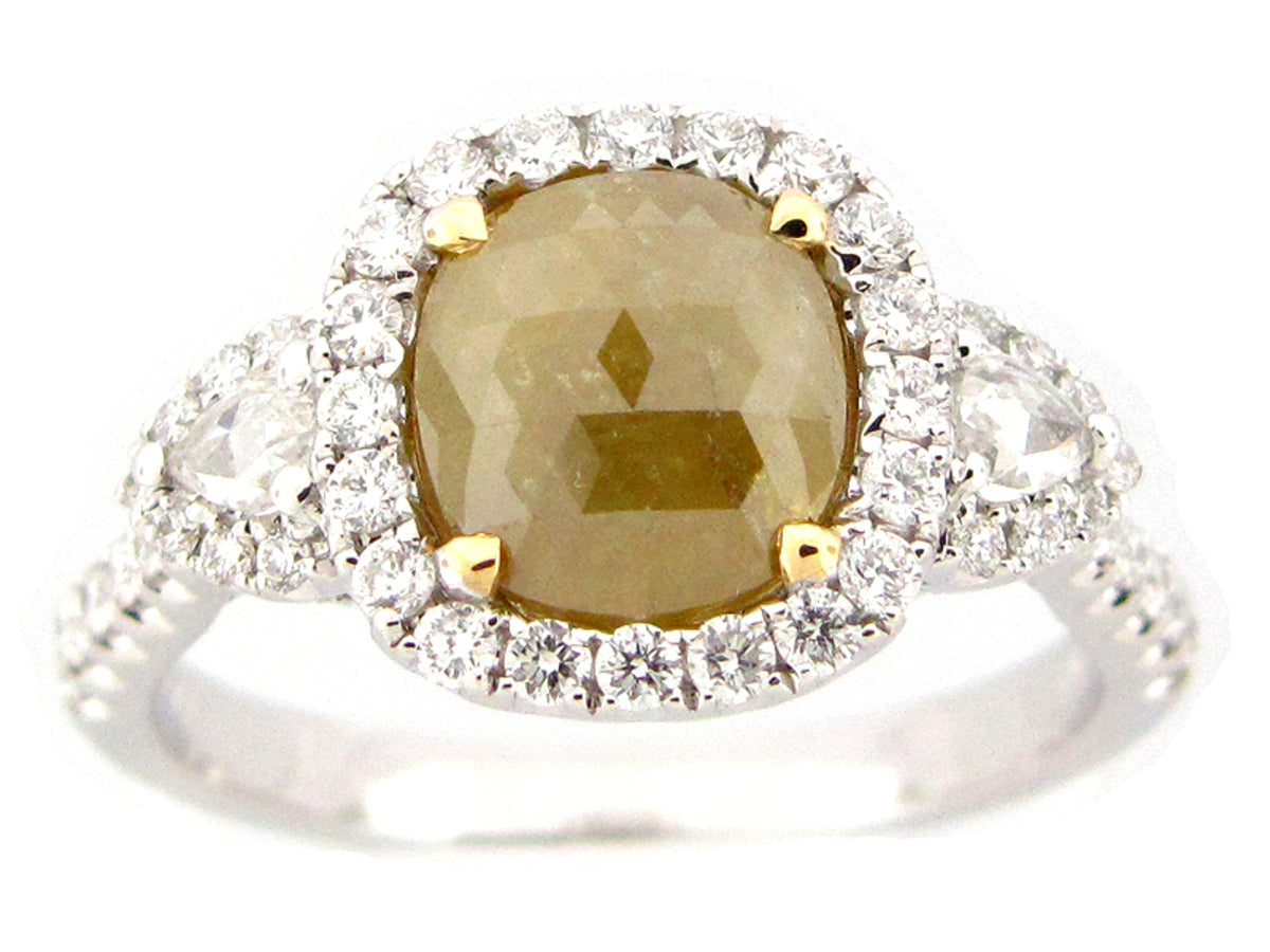 ROSE CUT YELLOW DIAMOND & WHITE DIAMOND RING, 18KT (N)