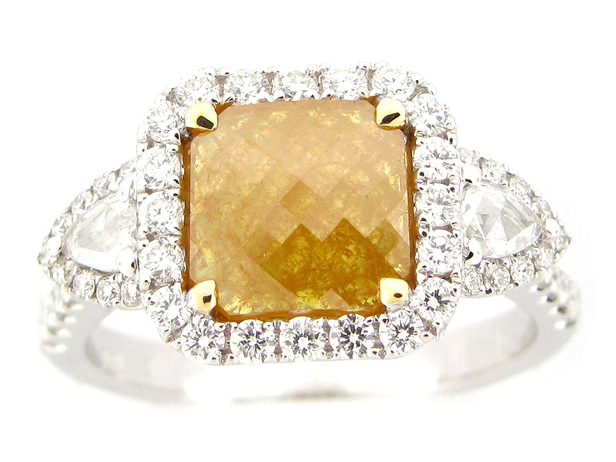 ROSE CUT YELLOW DIAMOND & WHITE DIAMOND RING, 18KT (N)