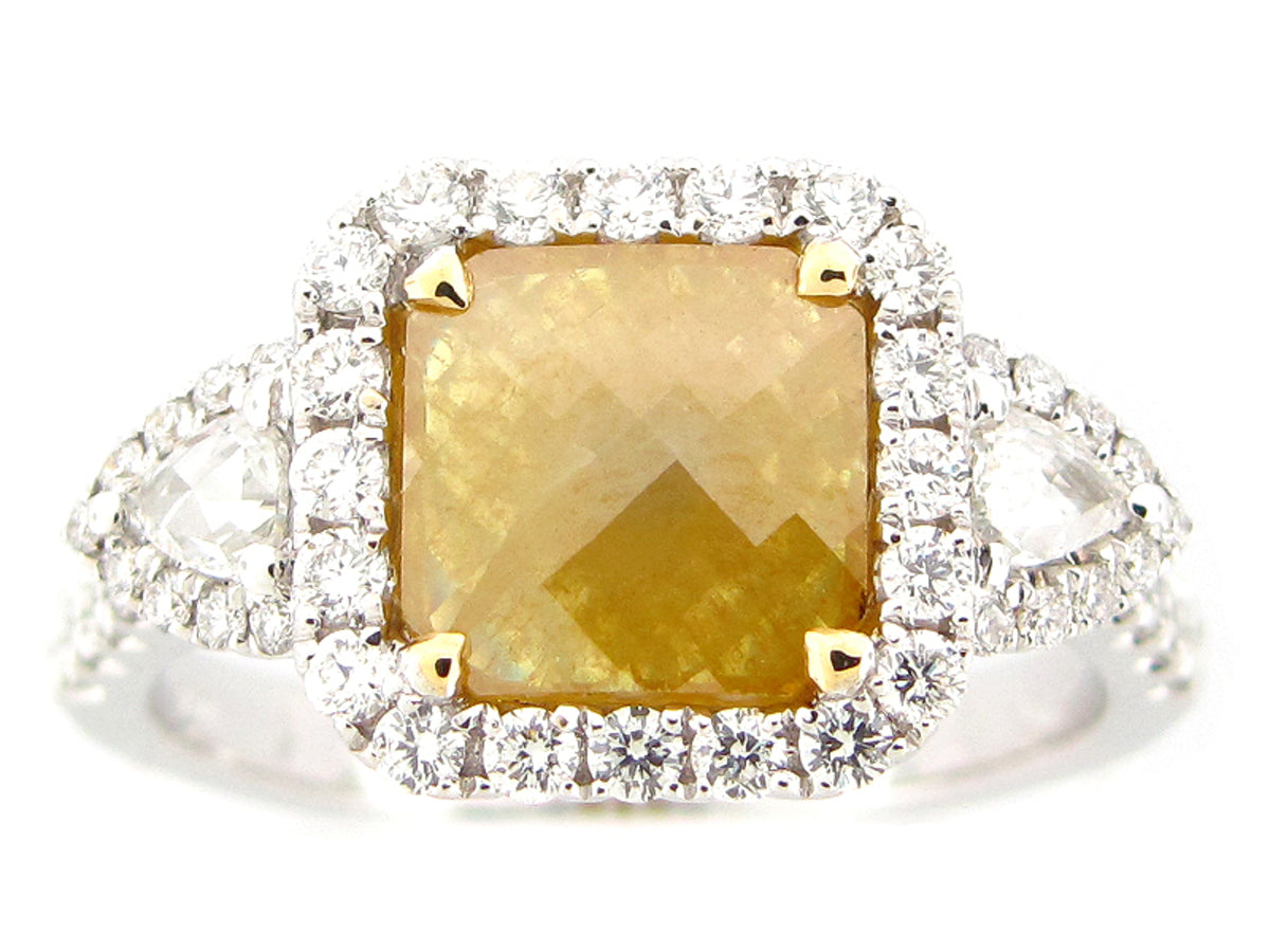 ROSE CUT YELLOW DIAMOND & WHITE DIAMOND RING, 18KT (N)